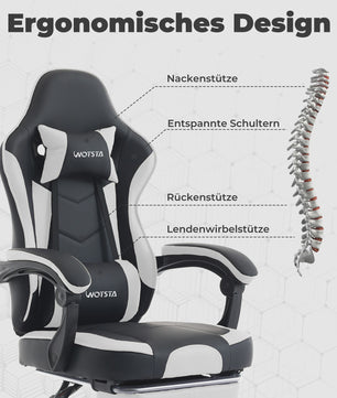 Ergonomische Gaming Stoel met Voetensteun & Lendekussen - Verstelbaar