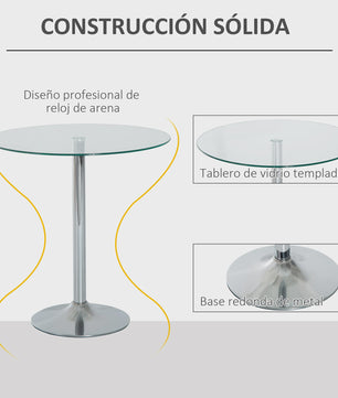 Ronde Eettafel met Glazen Tafelblad - Compact voor 2 Personen