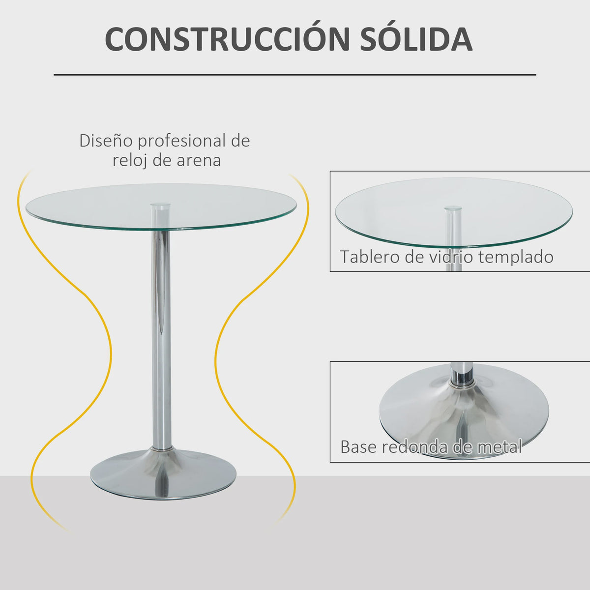 Ronde Eettafel met Glazen Tafelblad - Compact voor 2 Personen