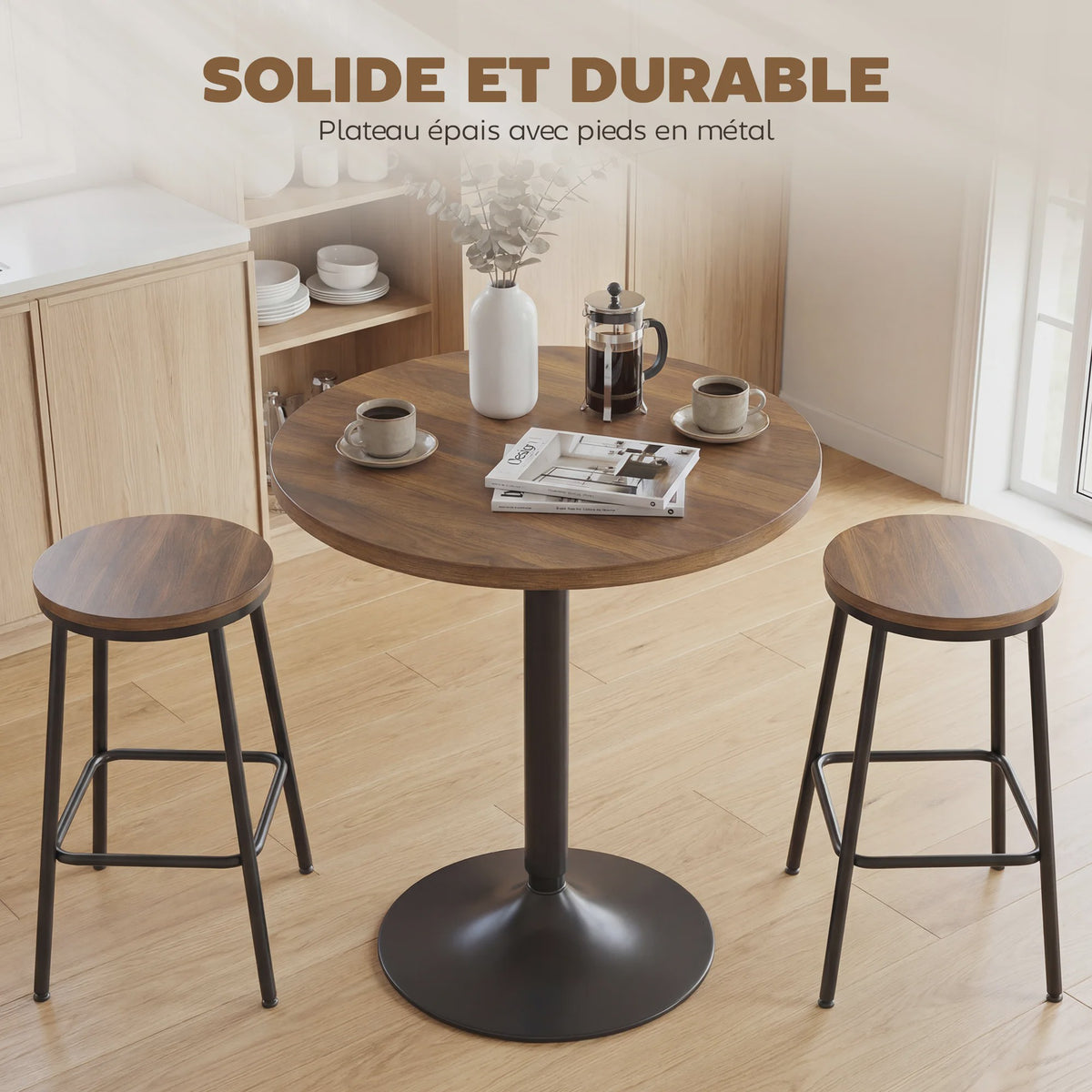 Homcom Ronde Bartafel 60cm met Houten Look - Compact en Stijlvol