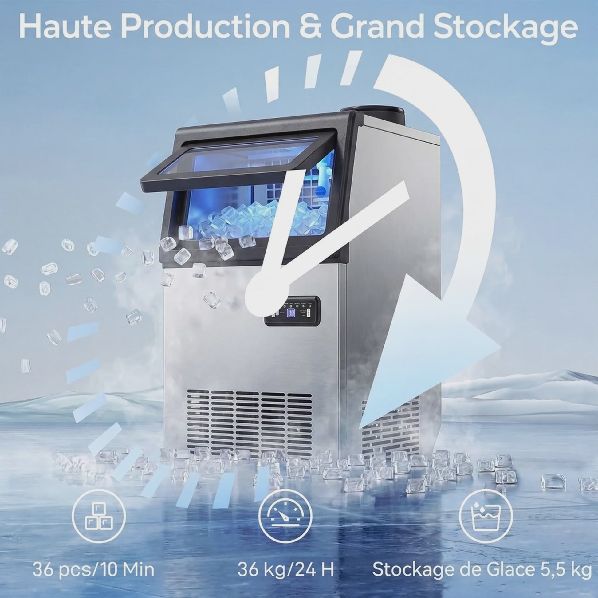 Professionele IJsmachine 36kg/24u Roestvrij Staal met 5.5kg Opslag