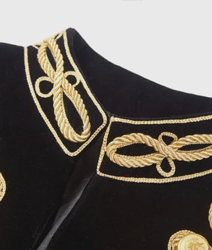 Luxe Zwarte Velvet Blazer met Gouden Borduursels - Heren Feest & Podium Kleding