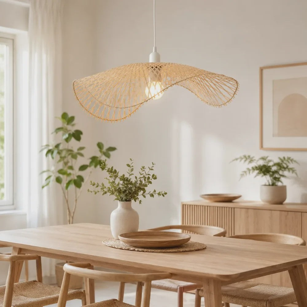 Handgemaakte Bamboe Plafondlamp - Natuurlijk Rotan Hanglamp met E27 Fitting