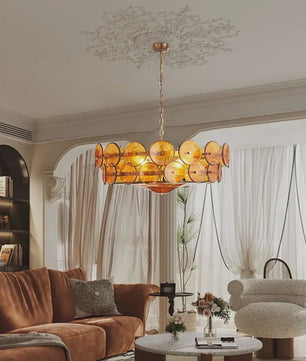 Lorenzo Design Kroonluchter - Italiaans Amber & Groen Art Glass, Bauhaus Stijl