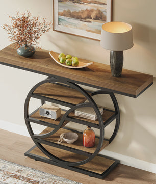 Industriële Console Tafel 120cm met 6 Niveaus en Geometrisch Metalen Frame