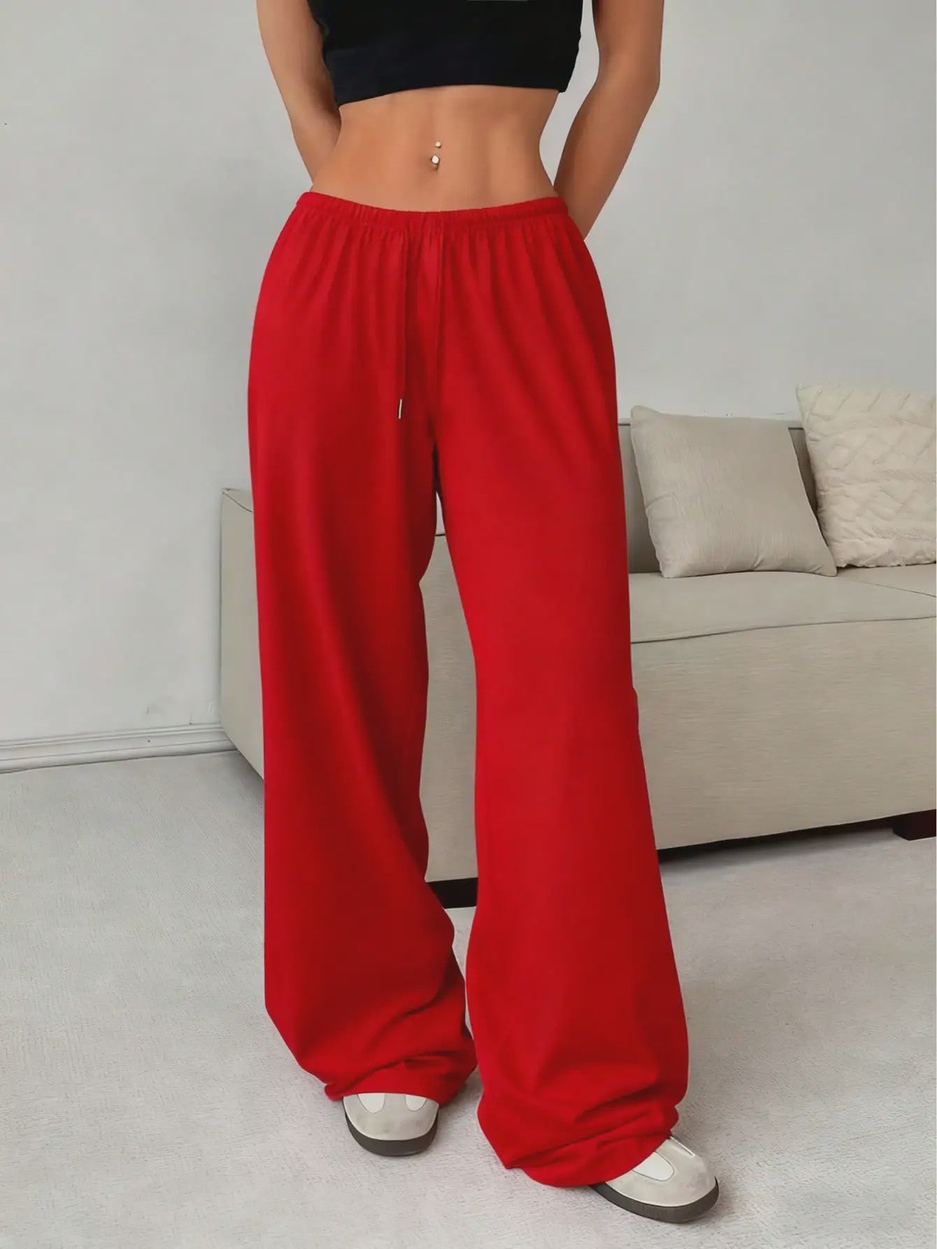 Dames Wijde Pijpen Joggingbroek met Trekkoord en Elastische Tailleband