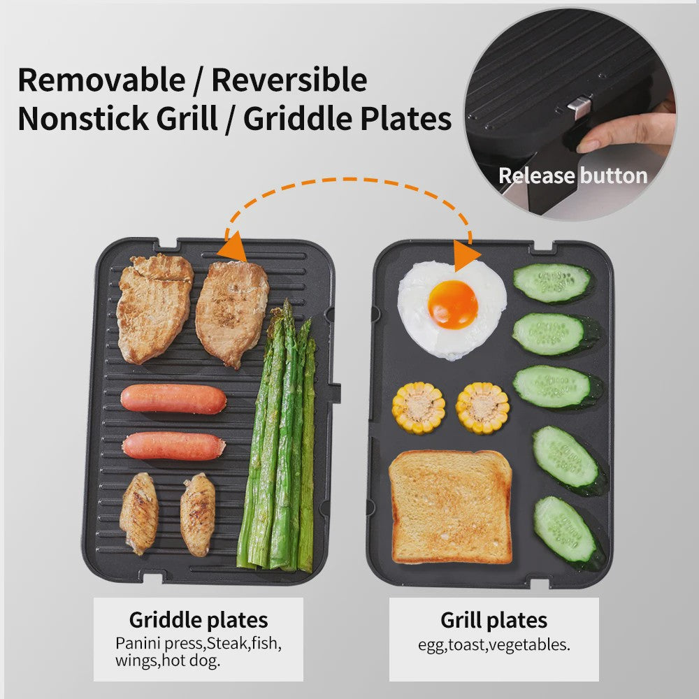 BioloMix Contactgrill 2000W - Panini, Grill, Wafelmaker - Digitaal & 180° Open