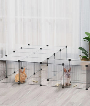 Modulaire Knaagdierenkooi RVS - 27 Delen - Voor Konijnen, Cavia's & Chinchilla's - 140x70x70cm - Transparant