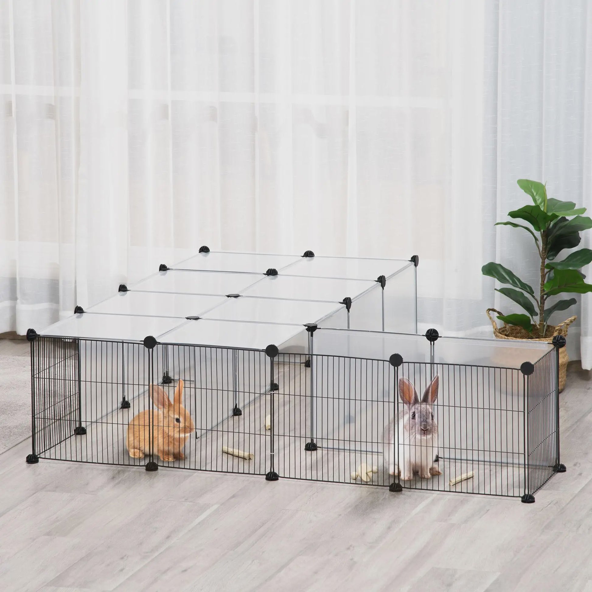 Modulaire Knaagdierenkooi RVS - 27 Delen - Voor Konijnen, Cavia's & Chinchilla's - 140x70x70cm - Transparant
