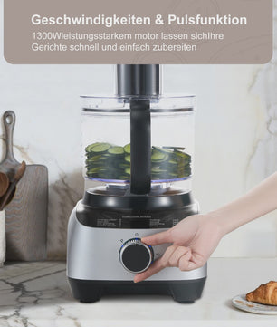 Krachtige Keukenmachine 1300W met 3.5L Kom, Deegkneedfunctie, Citruspers en 11-delige Accessoireset