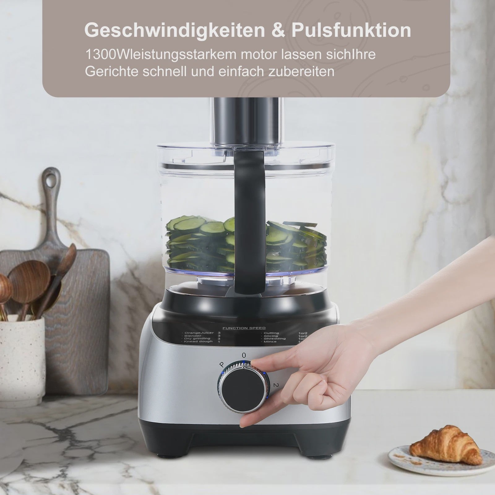 Krachtige Keukenmachine 1300W met 3.5L Kom, Deegkneedfunctie, Citruspers en 11-delige Accessoireset