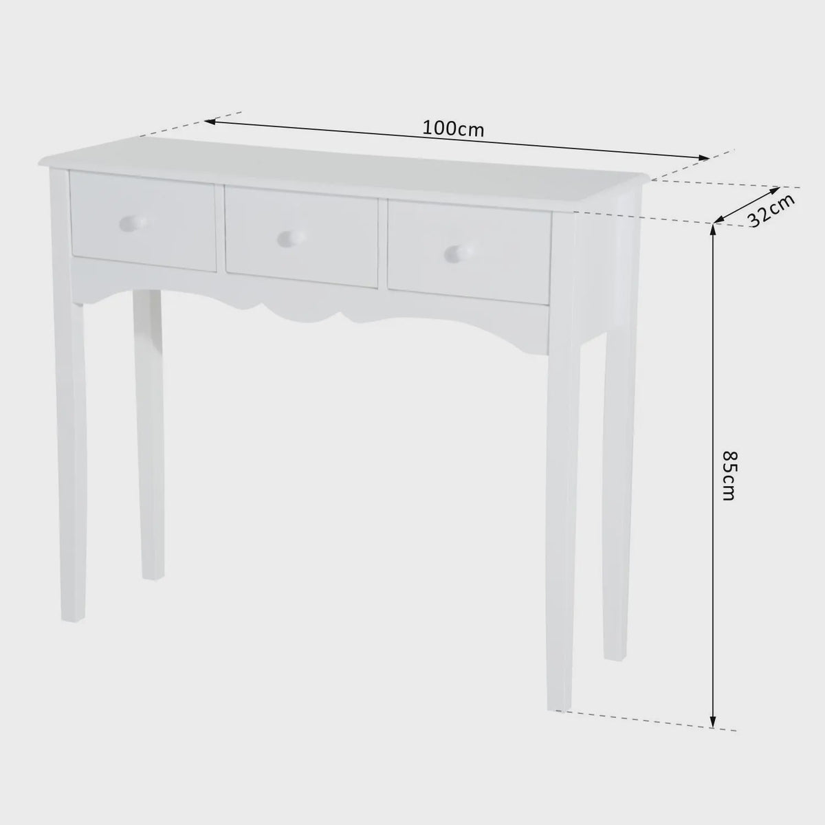 Stijlvolle Console Tafel met 3 Lades en Plank - 100x32x85cm