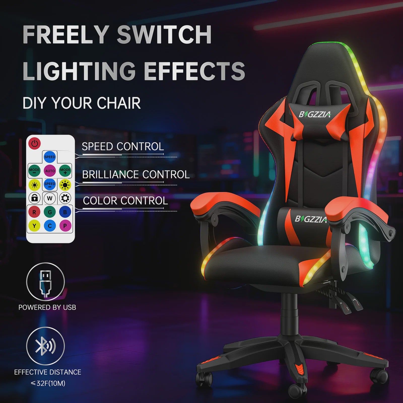 Gartistgo Ergonomische Gaming Stoel met RGB LED Verlichting