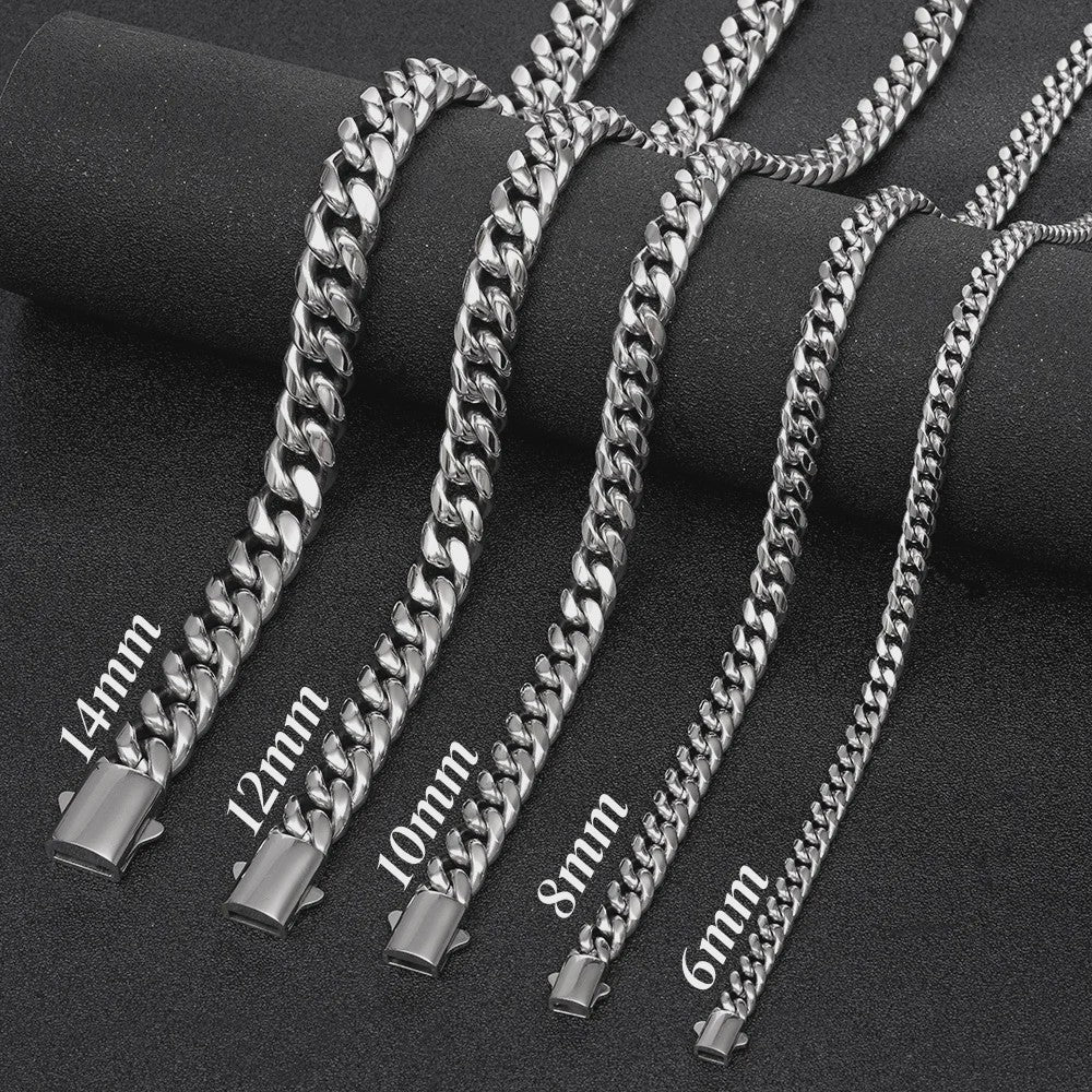 Zilverkleurige Roestvrij Staal Cubaanse Miami Link Ketting (6mm-14mm)