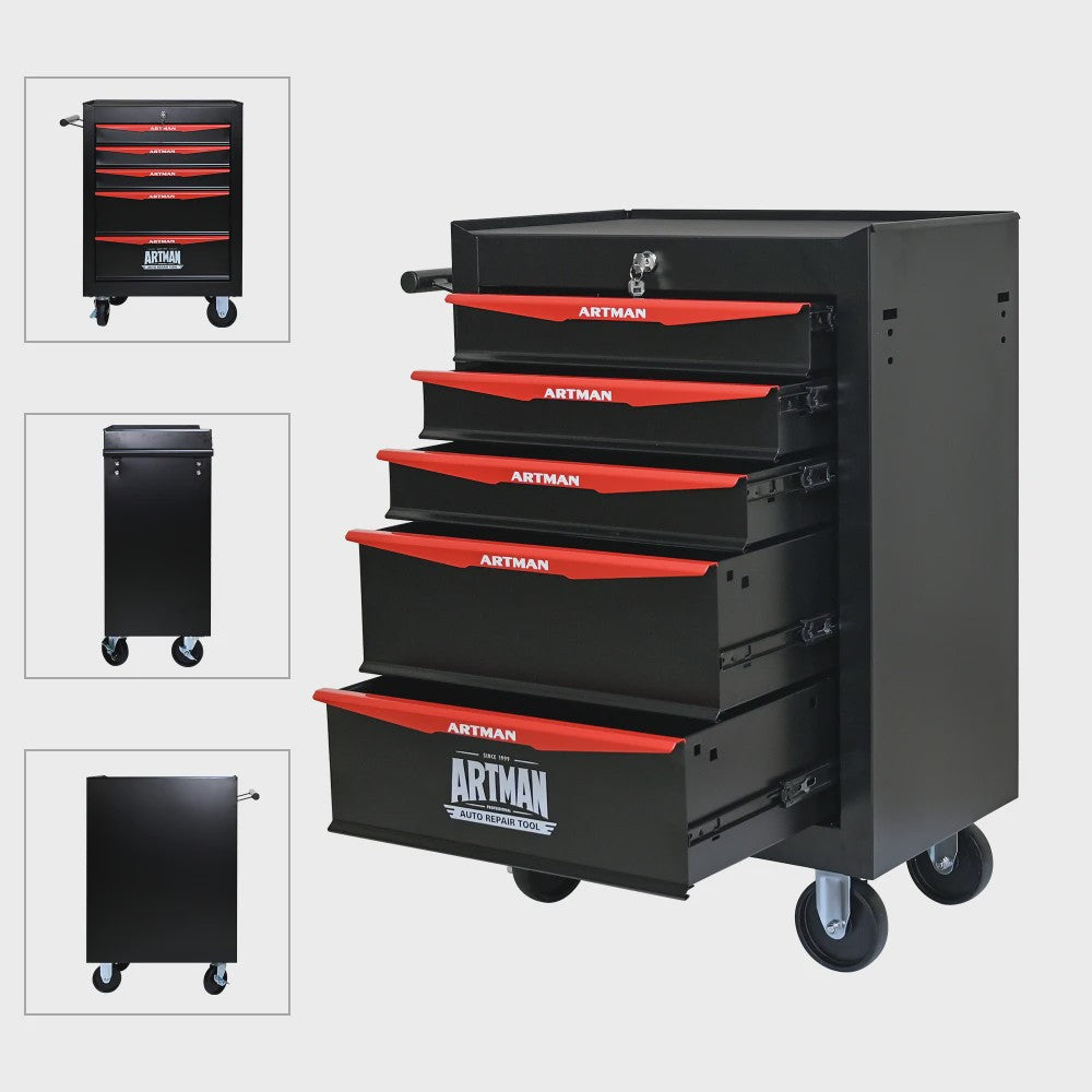 Mobiele Gereedschapswagen met 5 Lades - Zwart/Rood