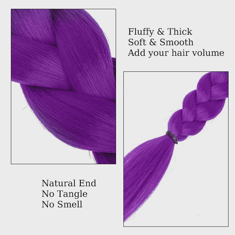 Paarse Vlecht Haarstuk met Clips - 26 Inch Synthetisch Verlengstuk voor Kinderen