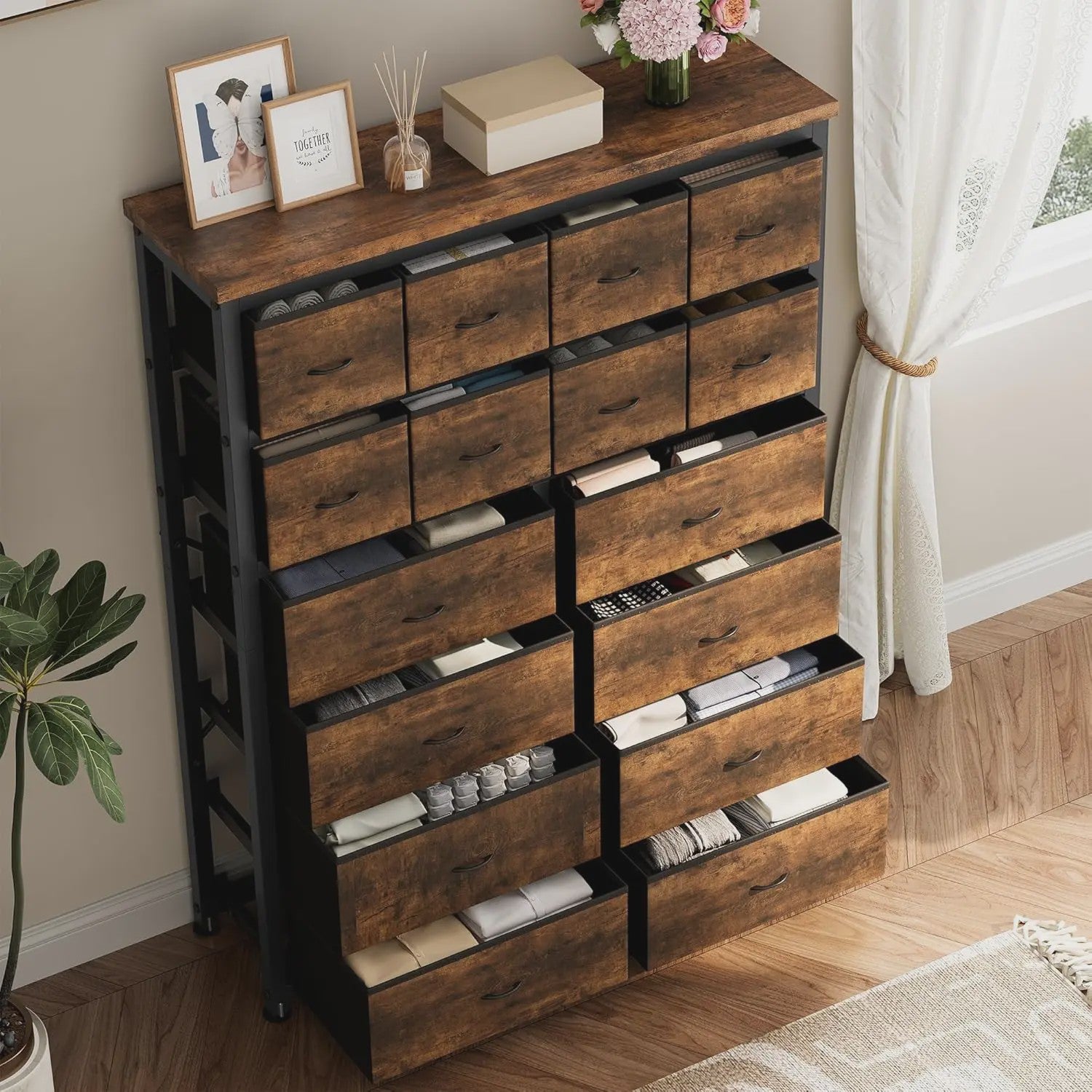 Ladekast met 16 Lades - Hoge Commode Organizer voor Slaapkamer