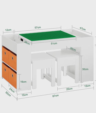 Kinder Speeltafel met 2 Stoelen en Opbergruimte - Wit