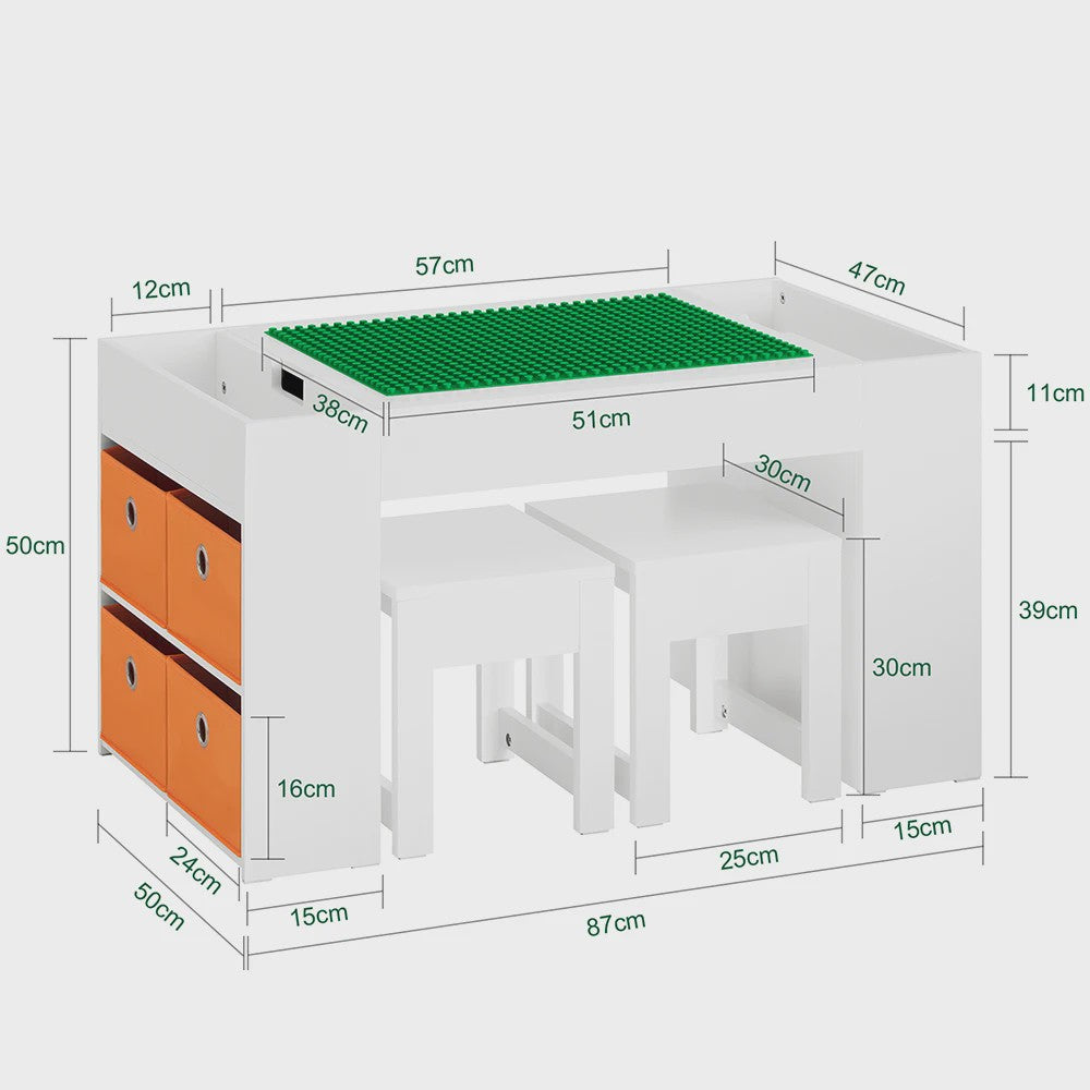 Kinder Speeltafel met 2 Stoelen en Opbergruimte - Wit