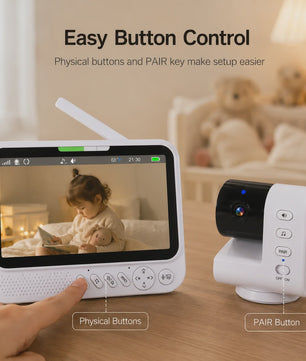 7 Inch Draadloze Babyfoon met Camera, Audio, Nachtzicht & Temperatuurmeter | VOX & Muziek