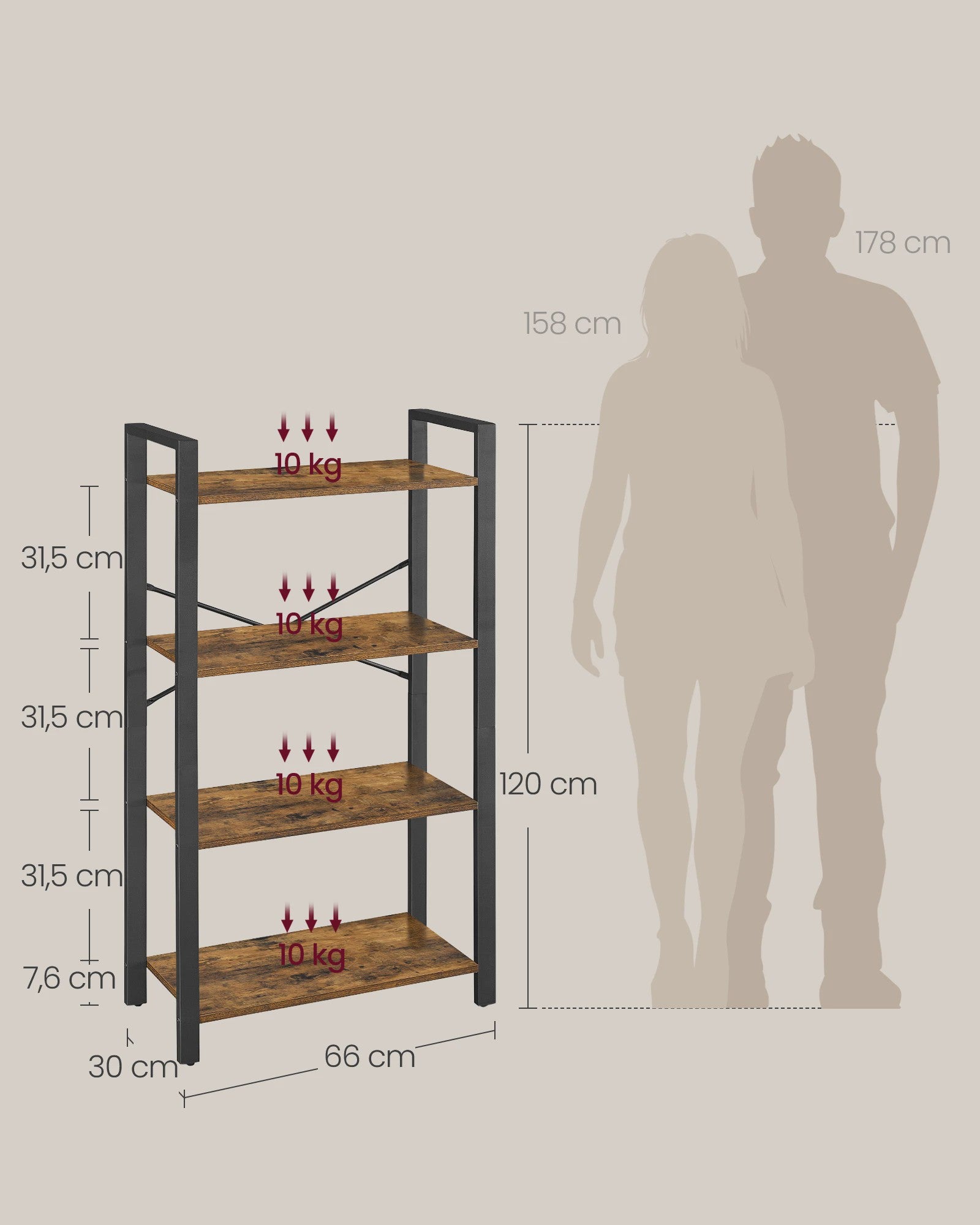 VASAGLE Boekenkast - Stijlvolle Opbergkast met 4, 5 of 6 Niveaus - Industrieel Design
