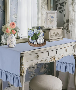 Romantische Katoenen Tafel Runner met Ruches - Perfect voor Feesten, Bruiloften & Decoratie