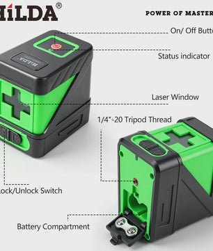 HILDA 2D Laser Waterpas met Groene Straal - Zelfnivellerend, IP54, 30m Bereik