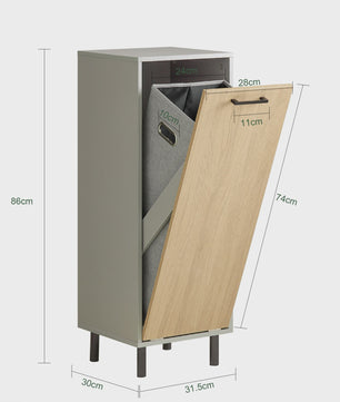 SoBuy Wasgoedkast met Uitklapbare Waszak - Badkamer Opbergkast - Natuurgrijs - 31.5x86x30cm