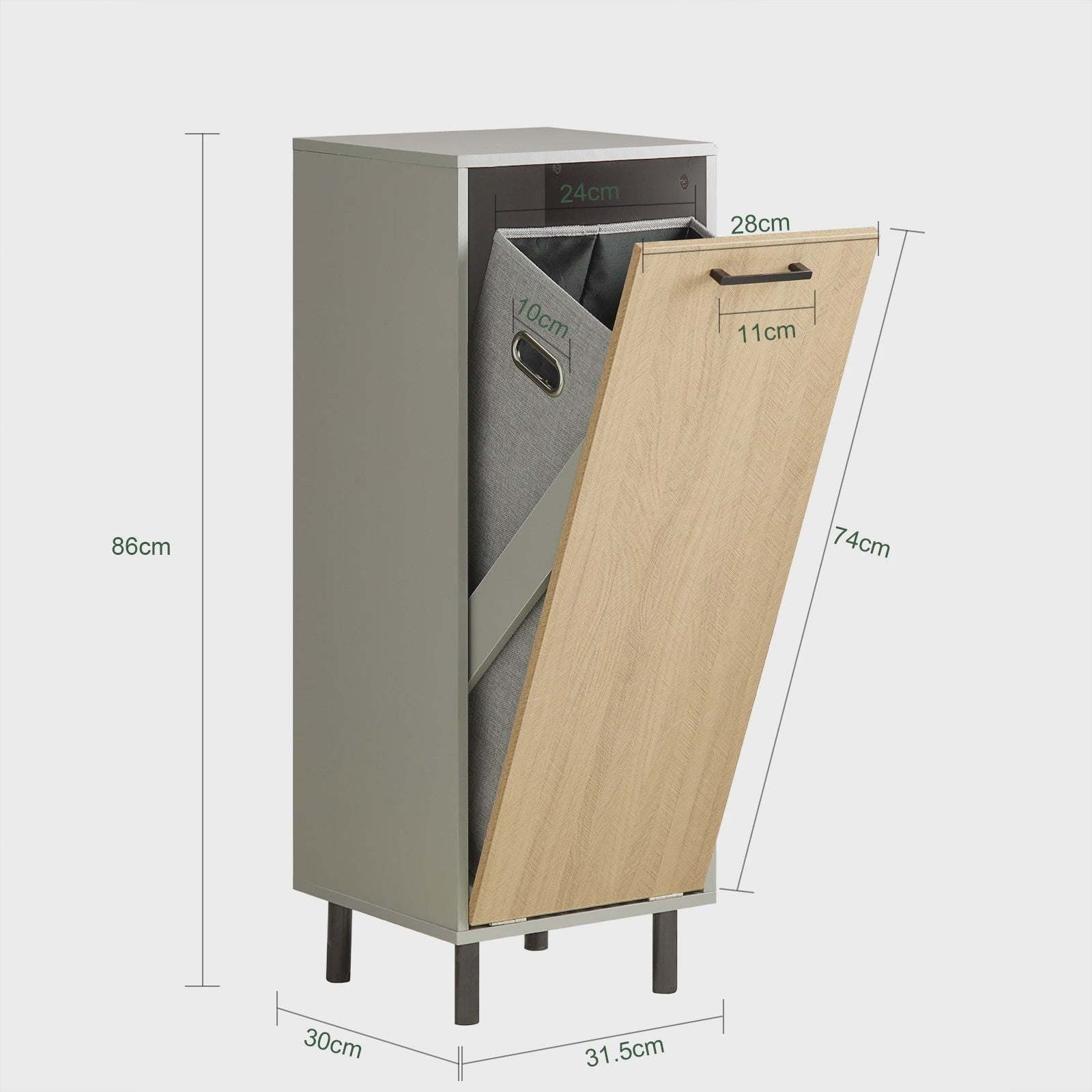 SoBuy Wasgoedkast met Uitklapbare Waszak - Badkamer Opbergkast - Natuurgrijs - 31.5x86x30cm