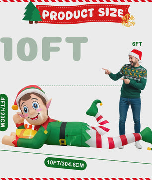 Grote Opblaasbare Kerst Elf - 300cm - Feestelijke Tuindecoratie