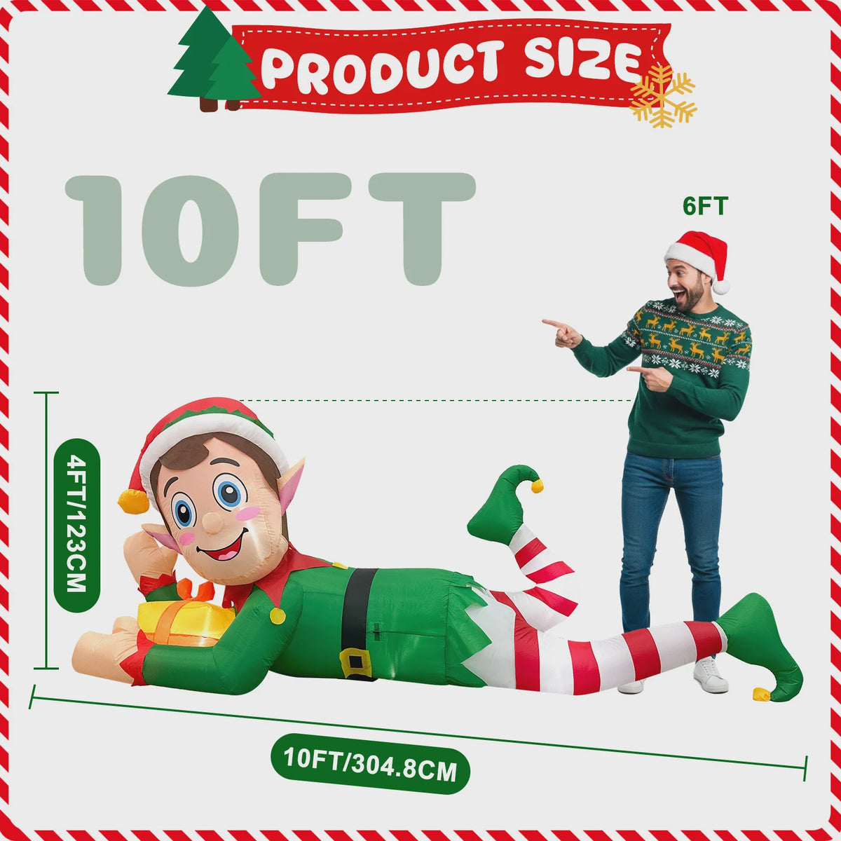 Grote Opblaasbare Kerst Elf - 300cm - Feestelijke Tuindecoratie