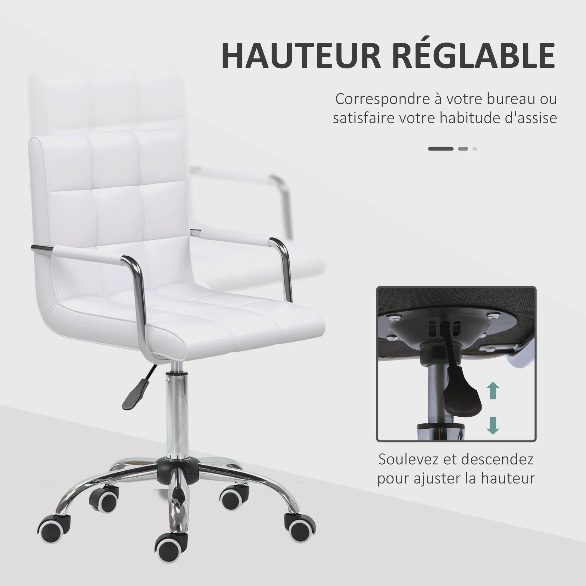 HOMCOM desk Chair armchair manager pivoting height adjustable white padding synthetic coating