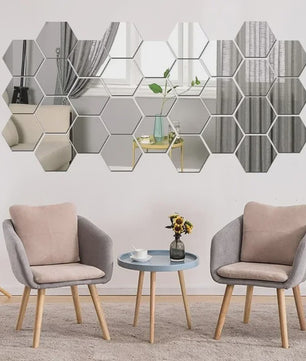Zelfklevende Hexagon Acryl Spiegel Muursticker - Goud/Zilver - Decoratief & Verwijderbaar