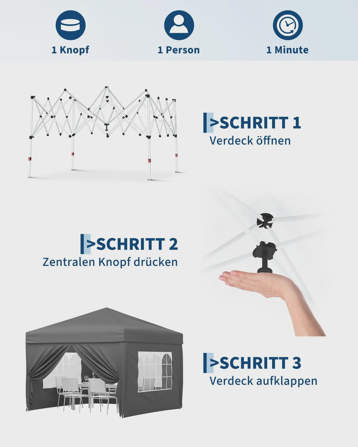 3x3m Pop-Up Partytent met 4 Zijwanden - Waterdicht, UV50+ en Draagbaar