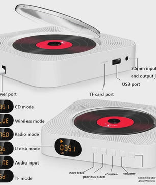 Draagbare Bluetooth CD Speler met Stereo Geluid, LED Scherm en Wandmontage