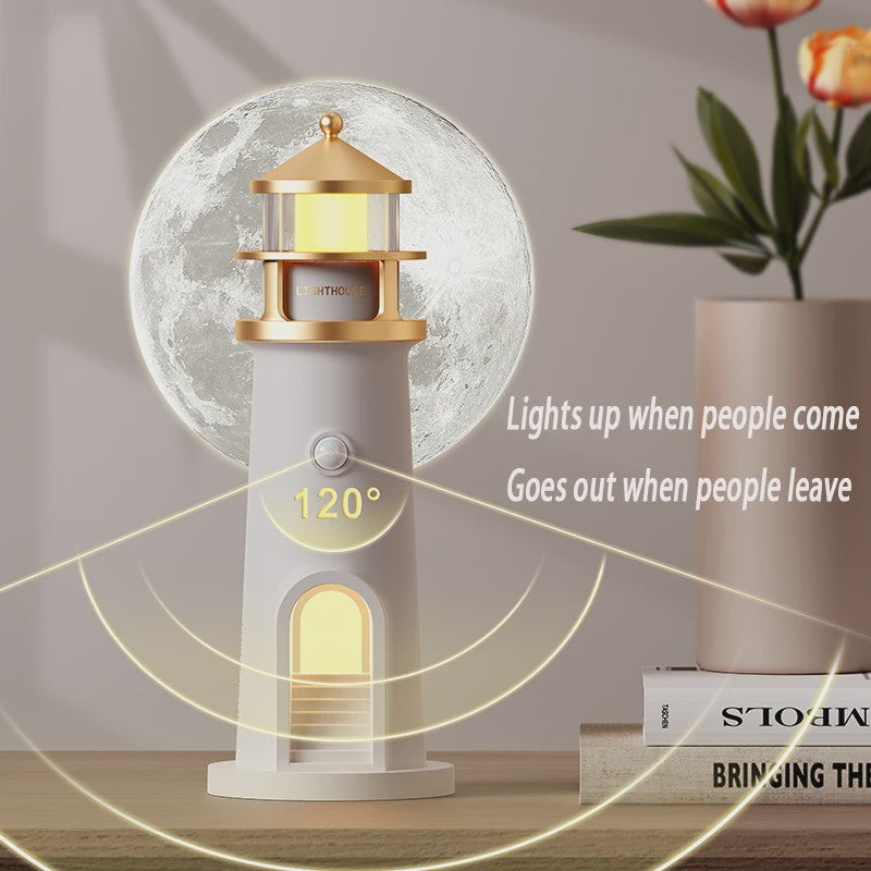 Unieke Maan Projectie Vuurtoren Lamp met Muziek & Bewegingssensor