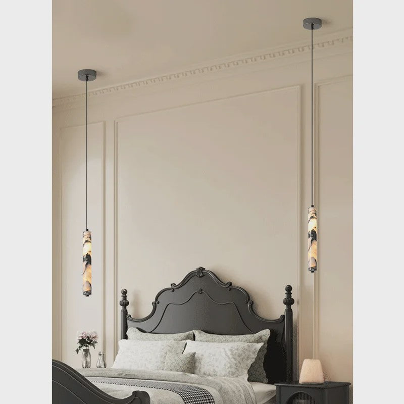 Luxe Cilinder Hanglamp Natuursteen - Sfeervolle LED Verlichting voor Woonkamer & Slaapkamer