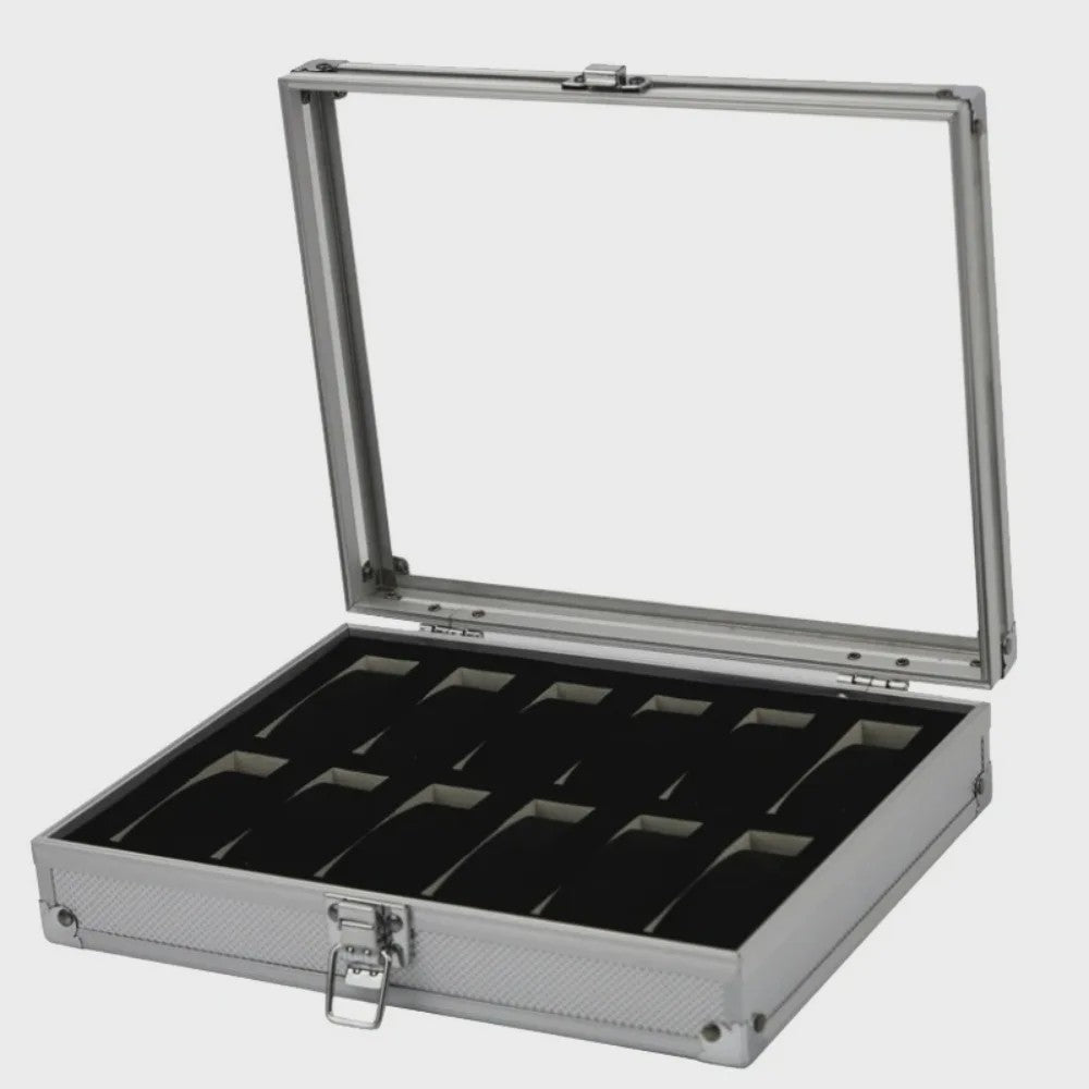 Aluminium Horlogedoos met 12 Vakken - Luxe Opberg- en Display Case