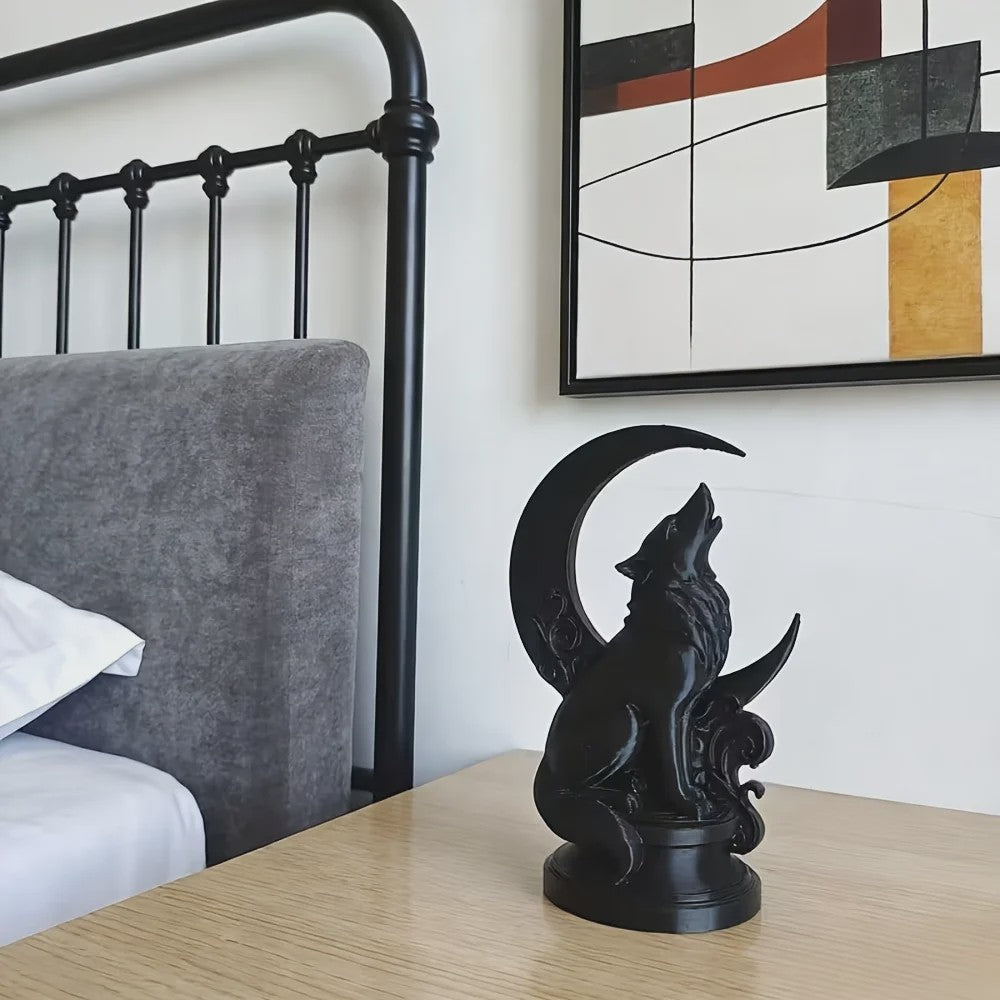 Wolf op Maan Totem Ornament - Decoratieve Beeldje voor Huis & Kantoor