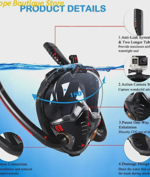 Volledig Gelaats snorkelmasker met Dubbele Buizen - 180° Panoramisch, Anti-condens & Dry Top Systeem
