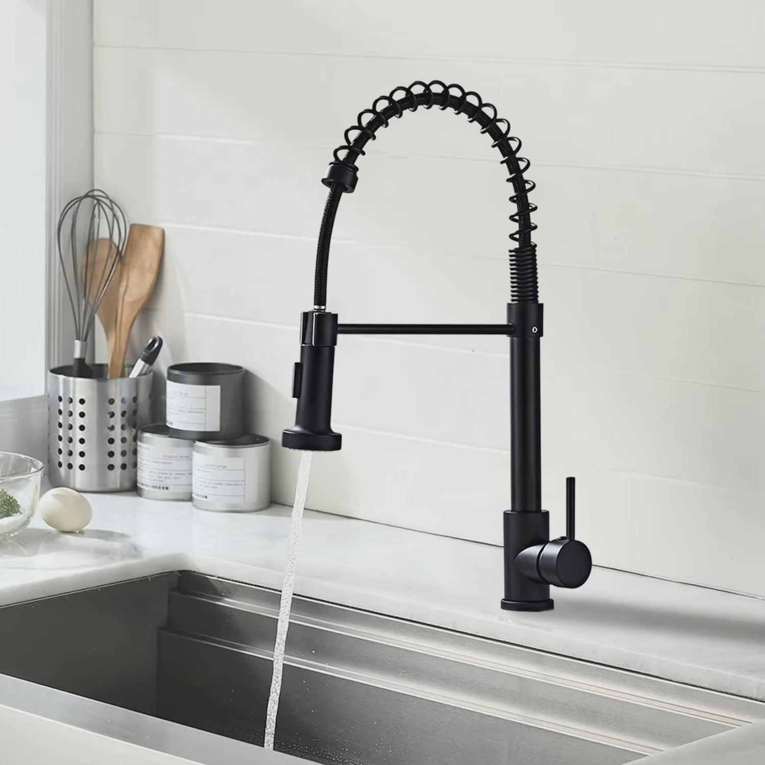 Keukenmengkraan met Uittrekbare Spuitkop - 360° Draaibaar, RVS, Warm & Koud Water
