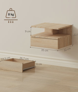 Set van 2 Zwevende Nachtkastjes met Lade - Wandmontage, Modern Design, Eikenlook