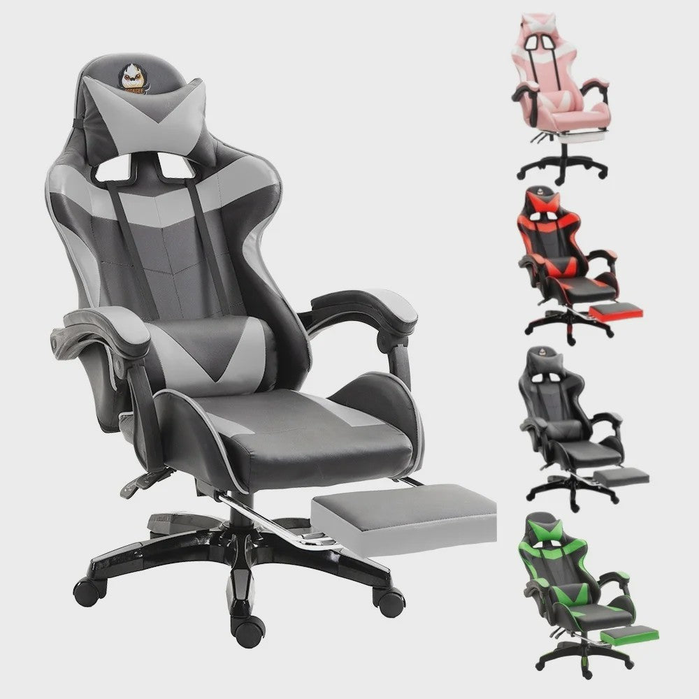 Ergonomische Gaming Stoel met Voetensteun, Lendesteun en Kattenoren Kussen - Zwart