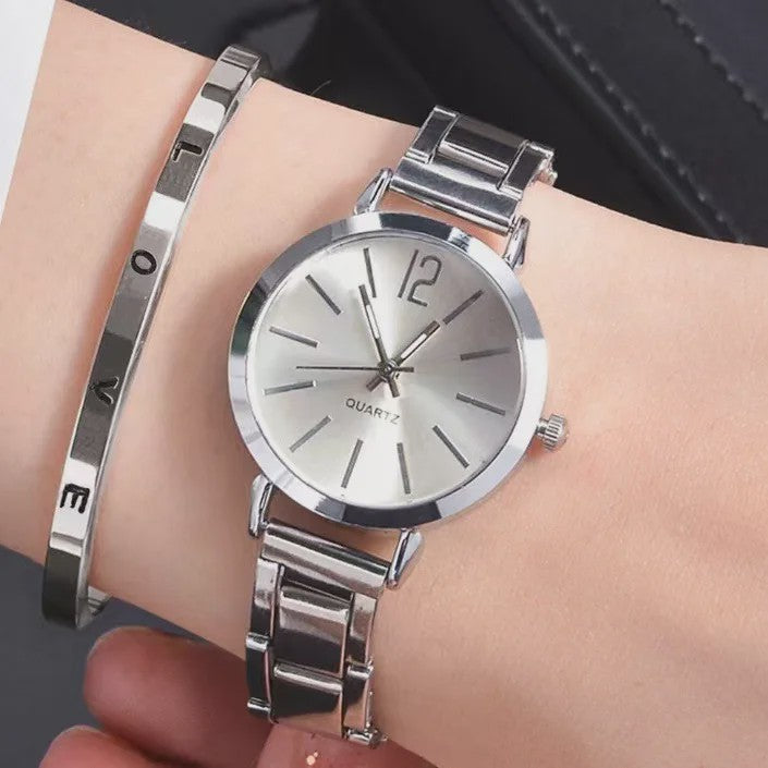 Luxe Dameshorloge Set met Minimalistische Wijzerplaat en Goudkleurige Armband - Stijlvol Quartz Polshorloge