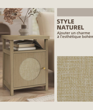 Set van 2 Smalle Nachtkastjes met Open Vak en Kastje - Bohemien Stijl, Rotan Afwerking