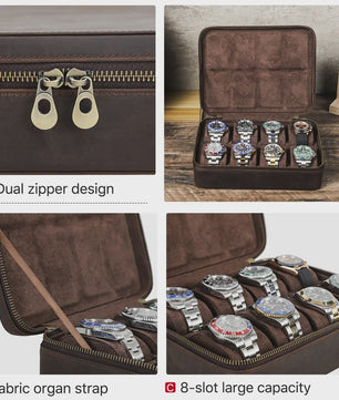 Luxe Leren Horlogedoos met 8 Vakken - Vintage Opbergkoffer voor Heren & Dames