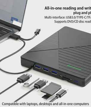 Externe CD/DVD RW Brander & Lezer - 7-in-1 USB-C & USB 3.0 Drive voor PC/Laptop