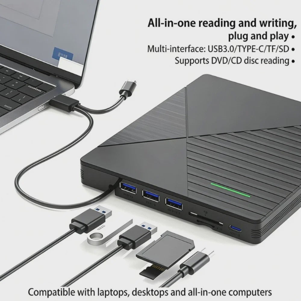 Externe CD/DVD RW Brander & Lezer - 7-in-1 USB-C & USB 3.0 Drive voor PC/Laptop