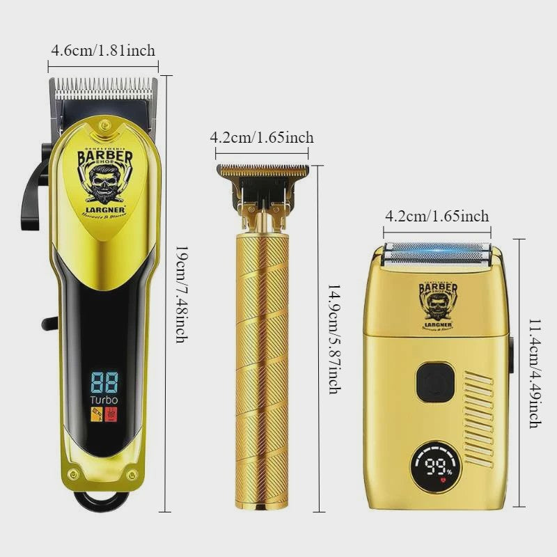 LARGNER 3-in-1 Professionele Barbershop Set: Trimmer, Scheerapparaat & Opzetkammen