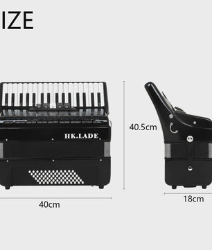 HK LADE Professionele Bayan Accordeon - Zwart, 34 Toetsen, 60/72 Bass, 5 Stemmig